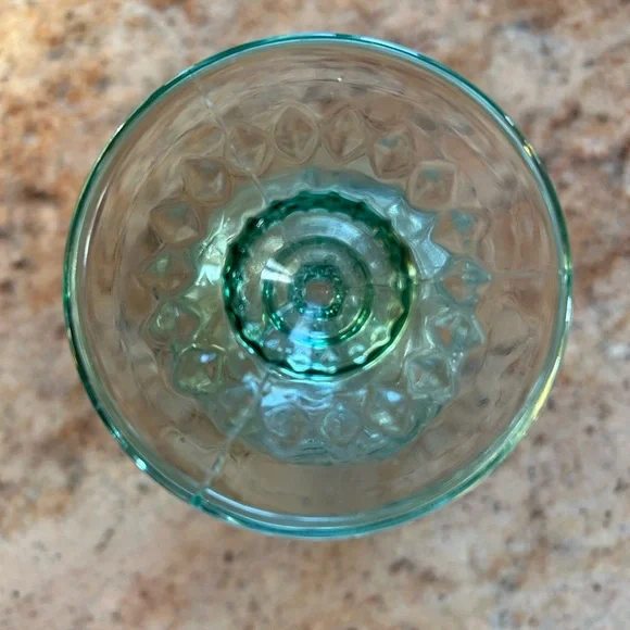 Fitz & Floyd (3) Bali Leaf Green Glass Water  Goblets. Heavier weight 12 oz. - Picture 5 of 6